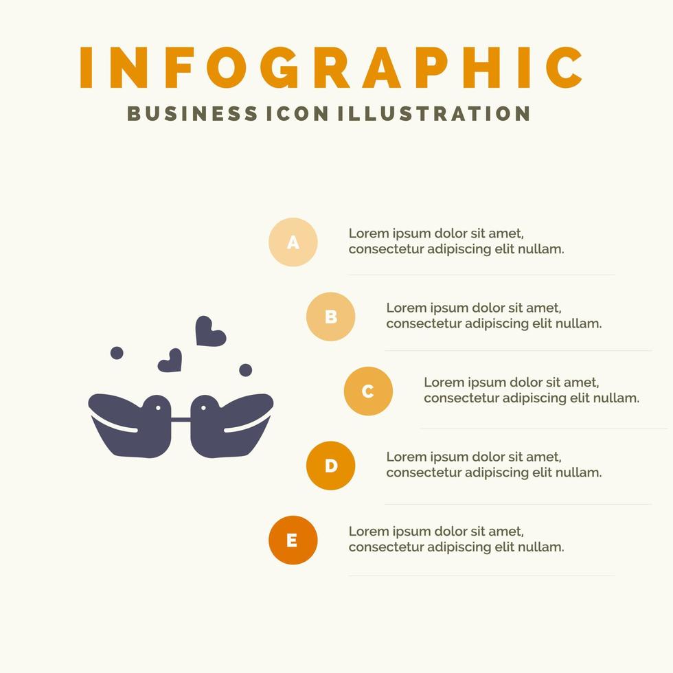 oiseaux tourtereaux couple canards icône solide infographie 5 étapes présentation arrière-plan vecteur