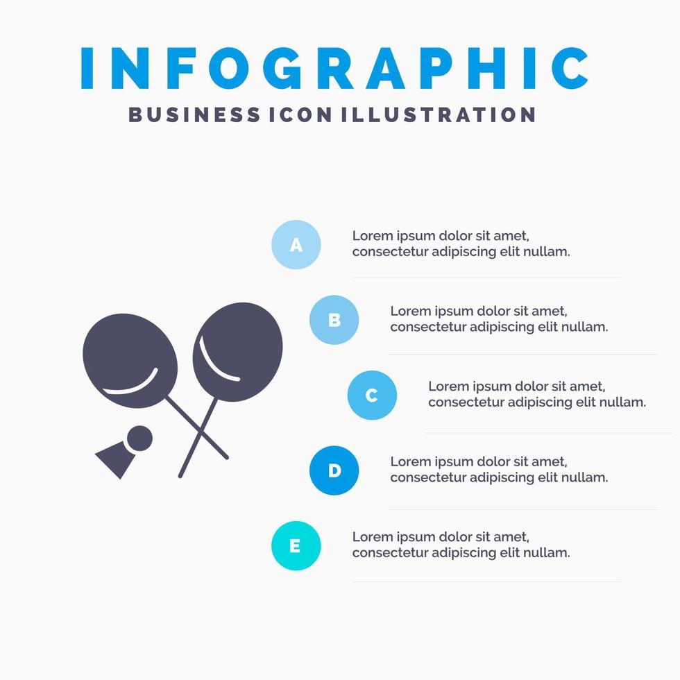 badminton raquette sports printemps solide icône infographie 5 étapes présentation fond vecteur