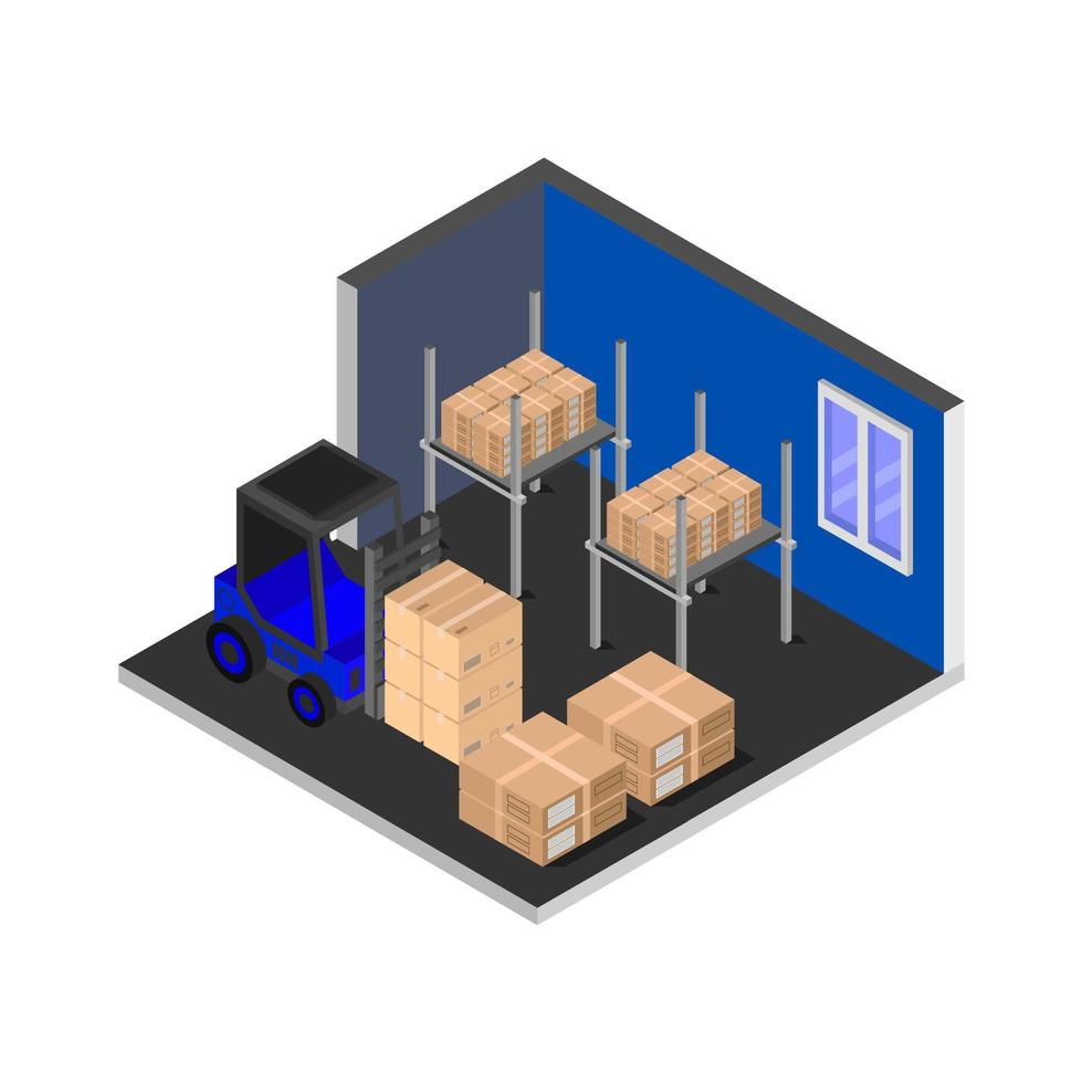 entrepôt isométrique illustré sur fond blanc vecteur
