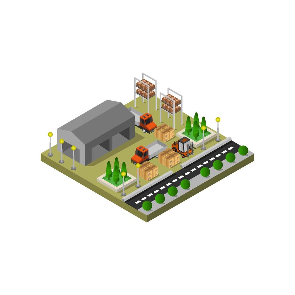 entrepôt isométrique illustré sur fond blanc vecteur