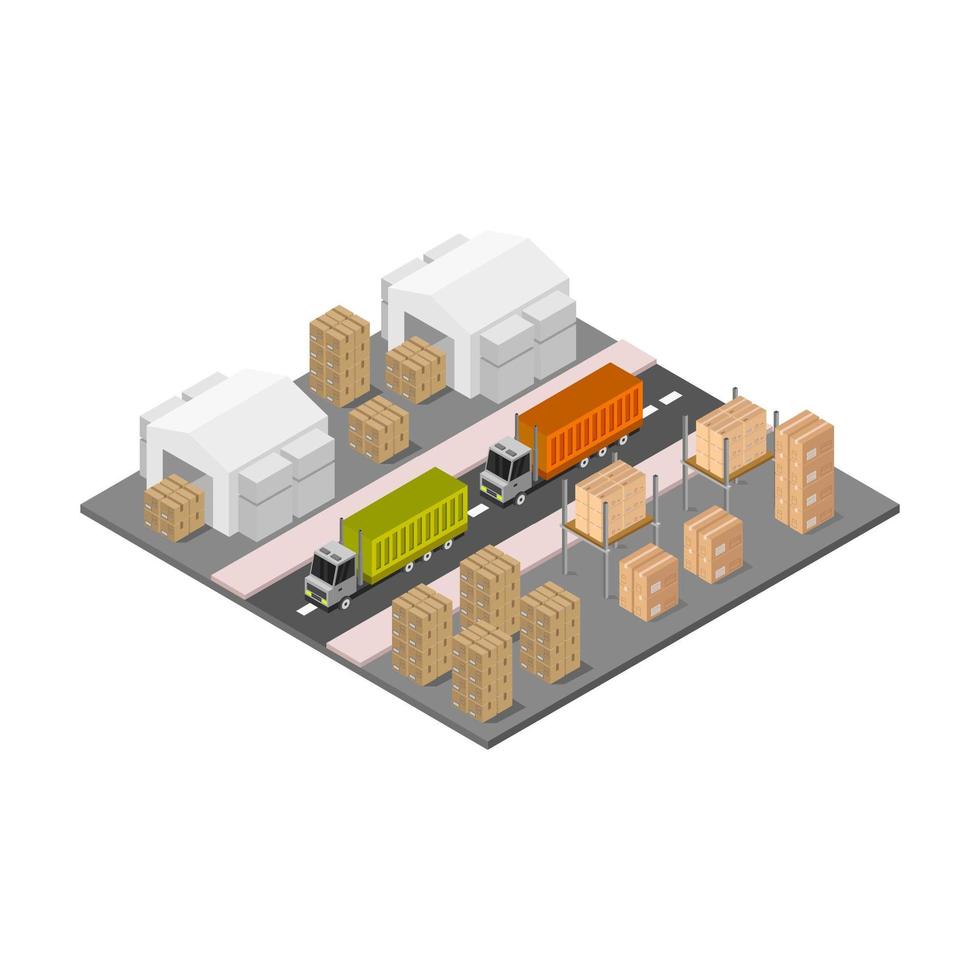 entrepôt isométrique illustré sur fond blanc vecteur