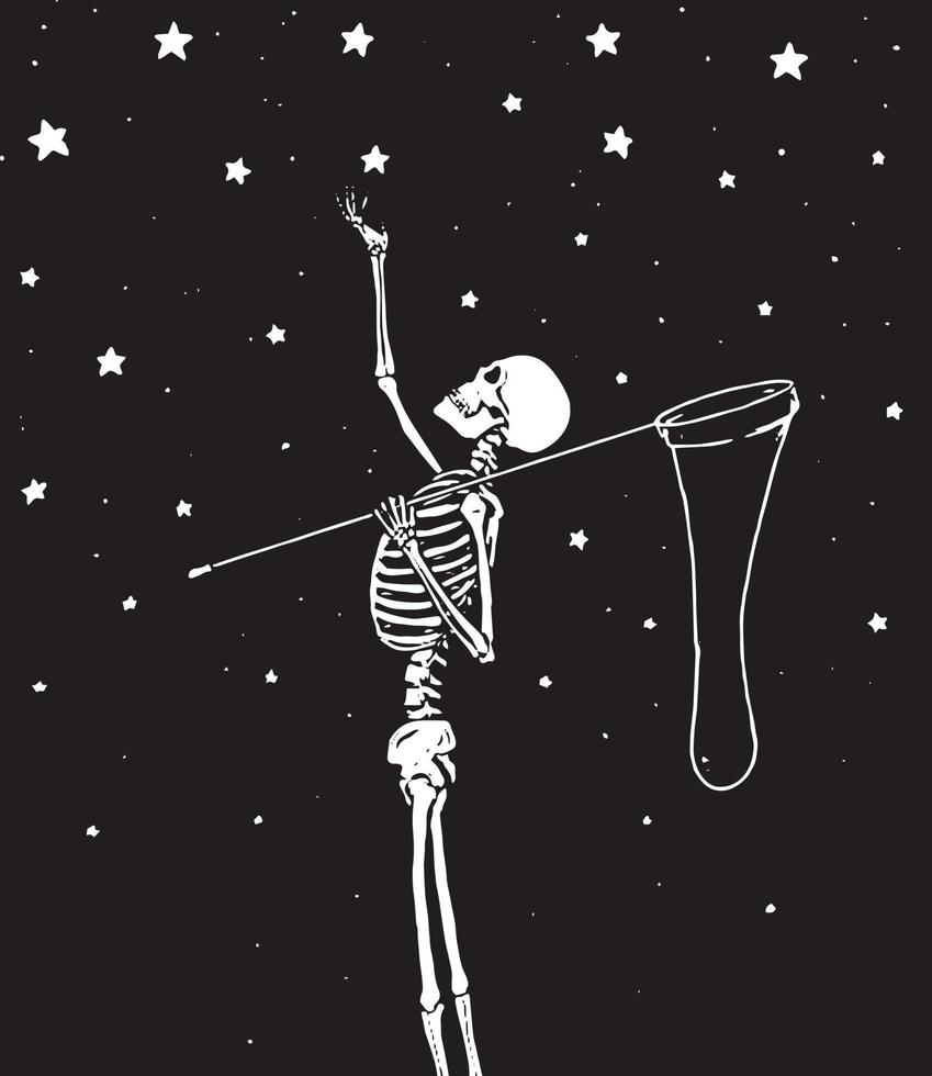 squelette romantique collectionnant les étoiles. illustration vectorielle inspirante vecteur