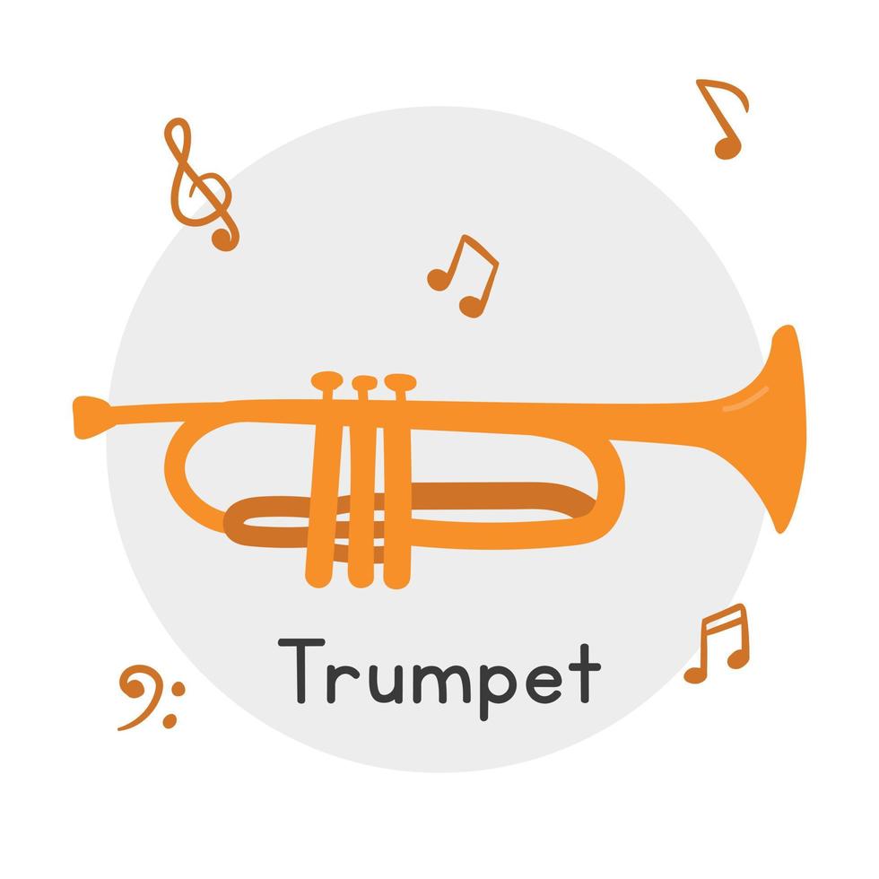 style de dessin animé clipart trompette d'or. illustration vectorielle plate d'instrument de musique en laiton trompette mignon simple. instrument de cuivre trompette style doodle dessiné à la main. conception de vecteur d'instrument à vent