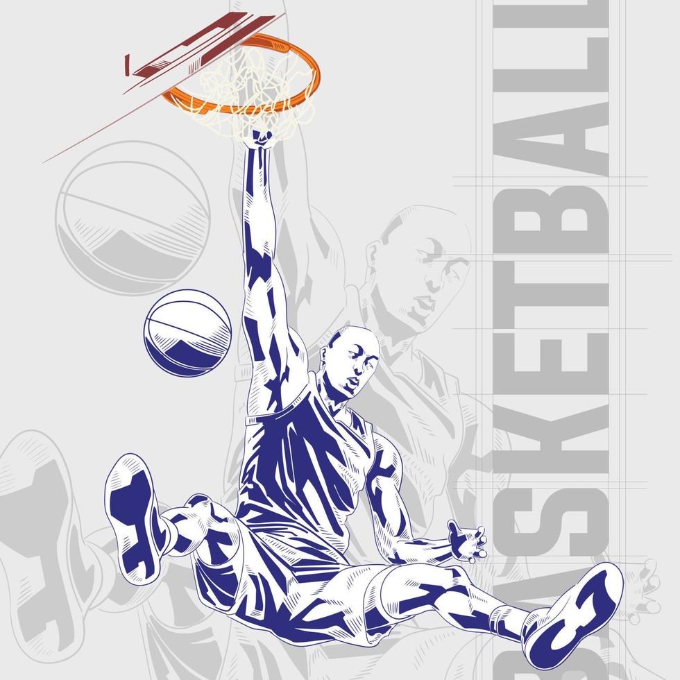 joueur de basket-ball en action illustration de style bande dessinée vecteur