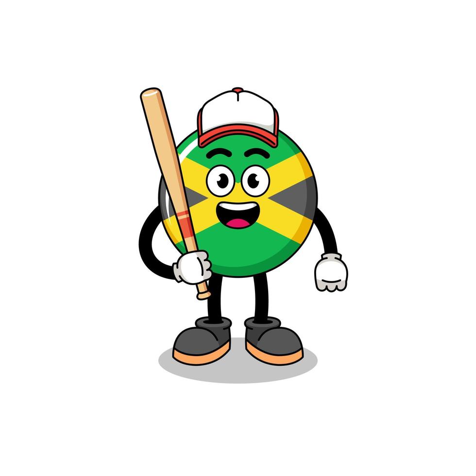 dessin animé de mascotte de drapeau de la jamaïque en tant que joueur de baseball vecteur