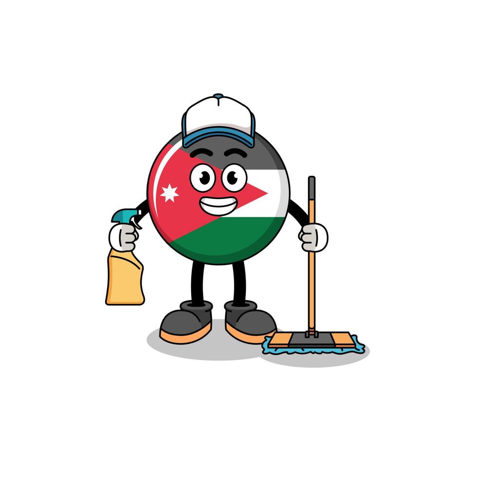 mascotte de personnage du drapeau jordanien en tant que service de nettoyage vecteur