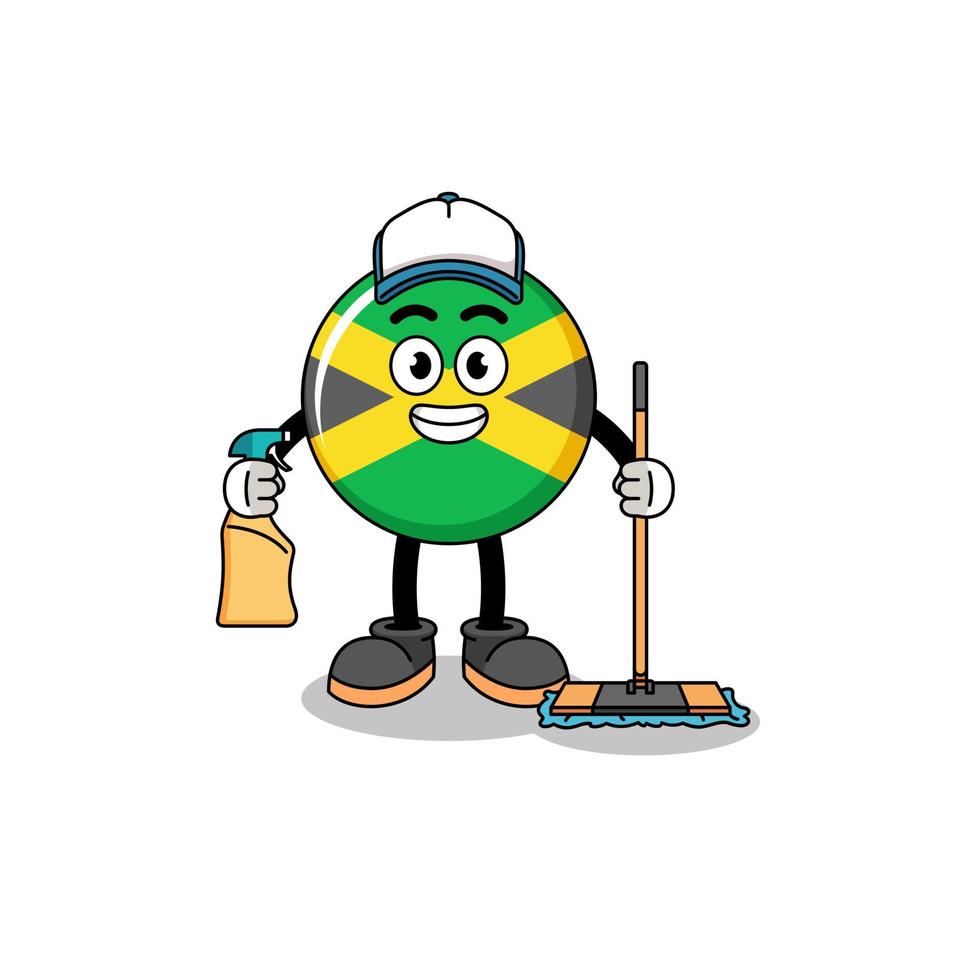 mascotte de personnage du drapeau de la jamaïque en tant que service de nettoyage vecteur