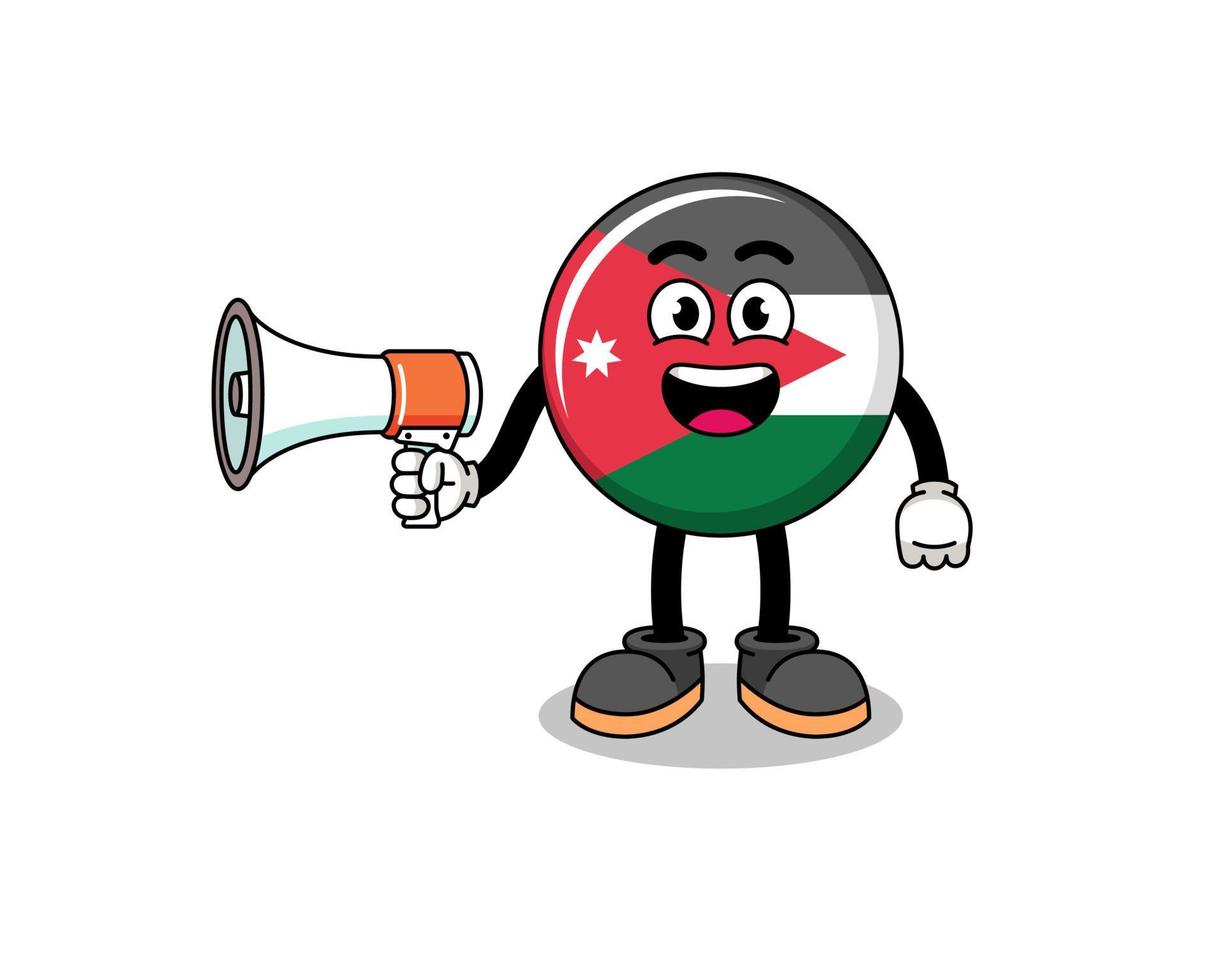 drapeau de la jordanie illustration de dessin animé tenant un mégaphone vecteur