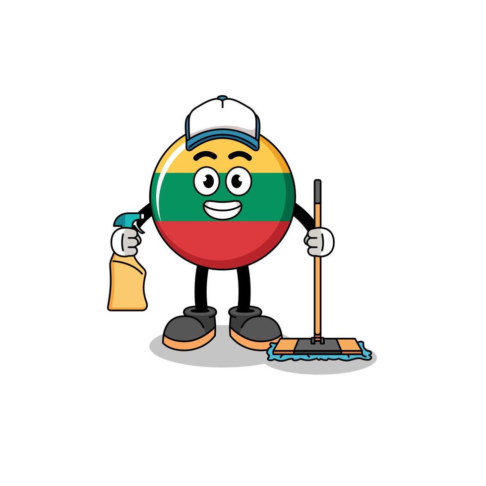 mascotte de personnage du drapeau de la lituanie en tant que service de nettoyage vecteur