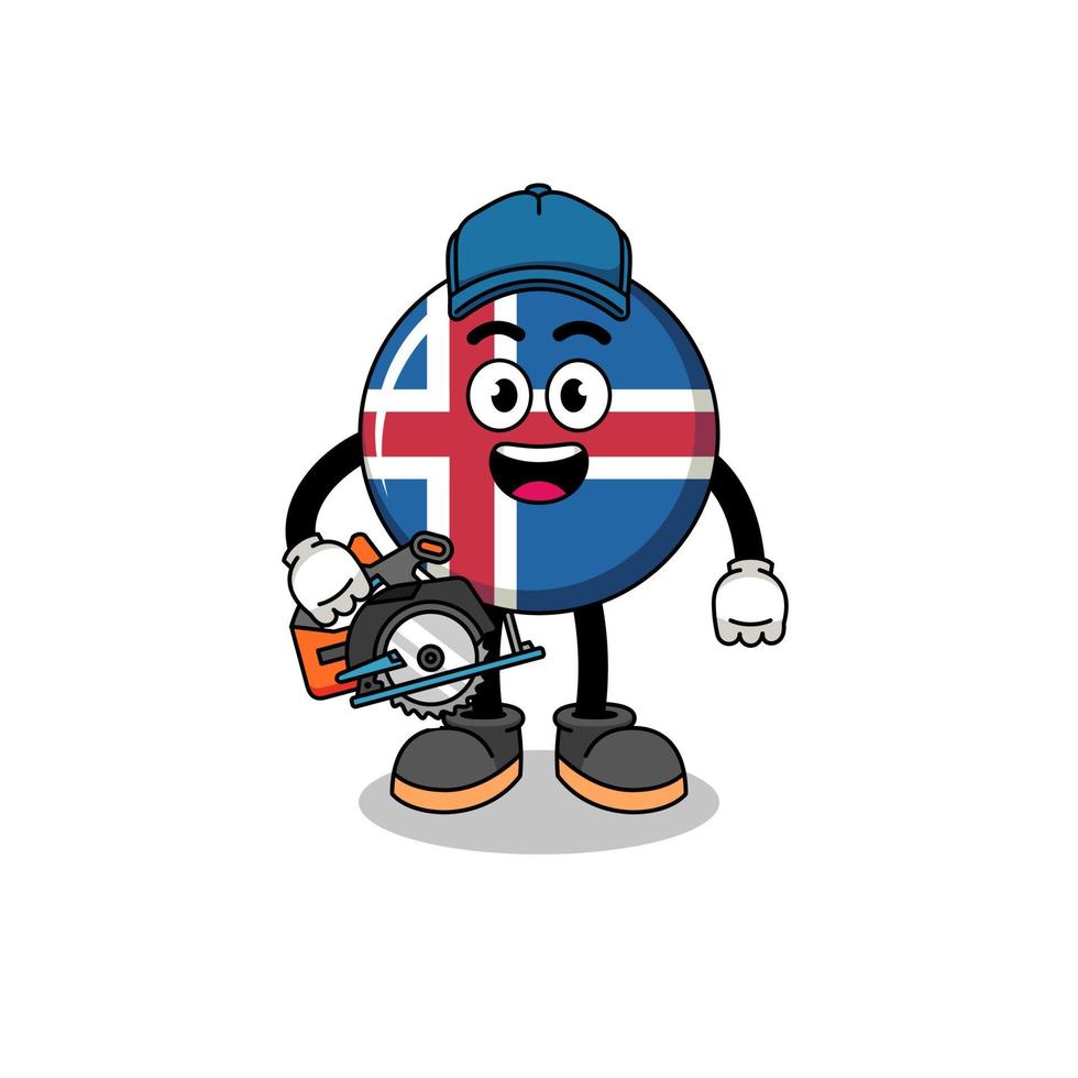 illustration de dessin animé du drapeau de l'islande en tant que menuisier vecteur