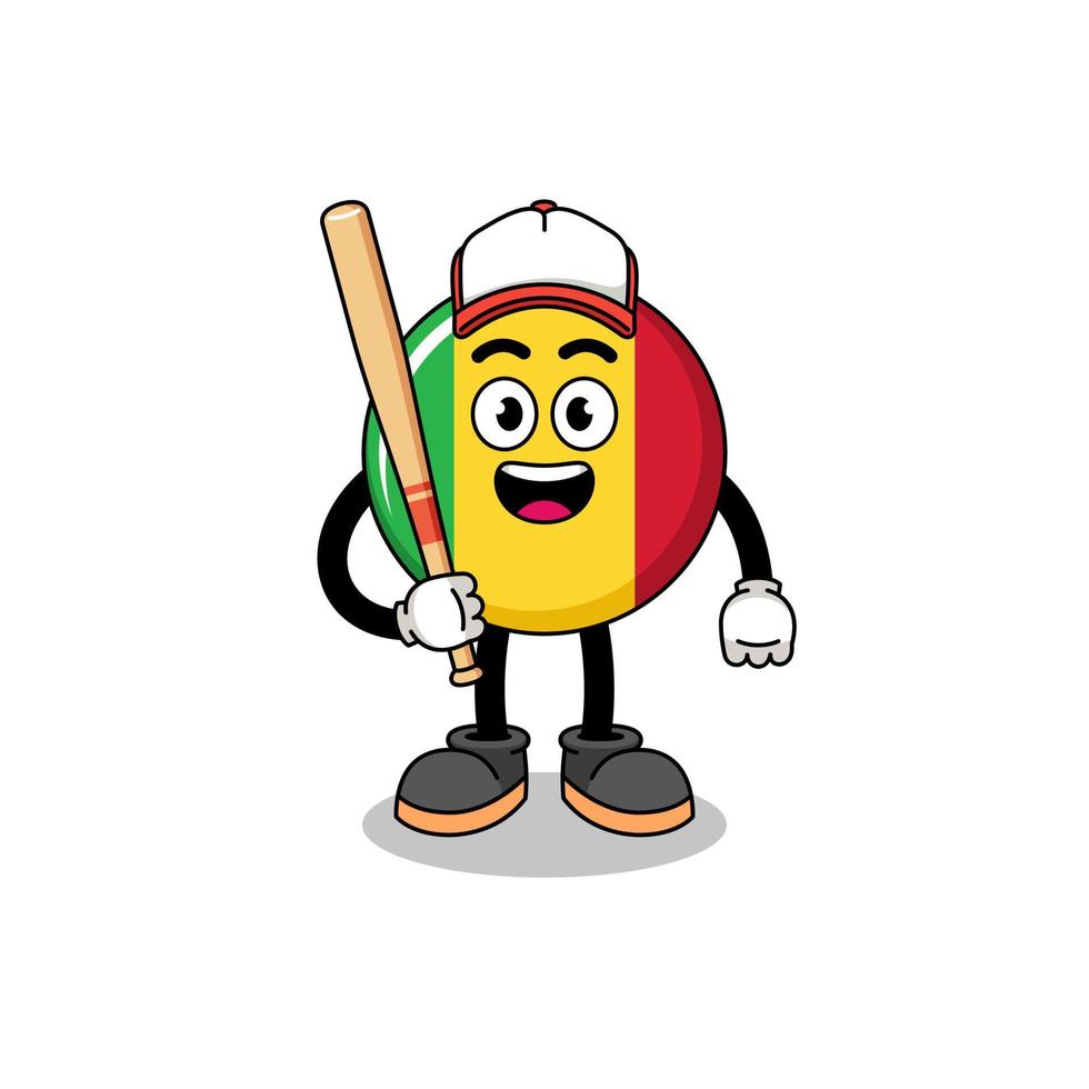 caricature de mascotte du drapeau du mali en tant que joueur de baseball vecteur