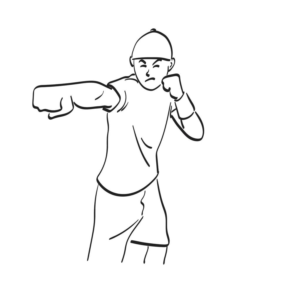 dessin au trait homme coup de poing pour combattre illustration vecteur dessiné à la main isolé sur fond blanc