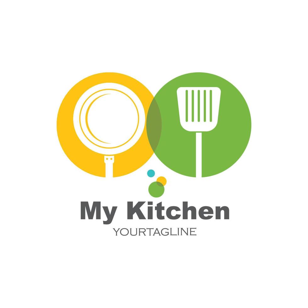 spatule et pan logo icône de cuisine et kithen vecteur