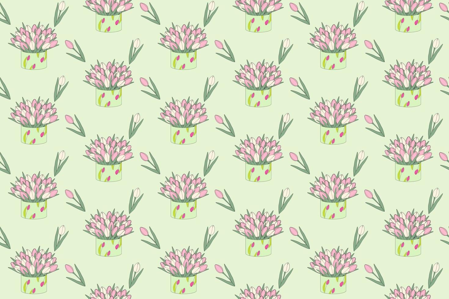 modèle sans fin de bouquet de fleurs de tulipes colorées en fleurs dans un style de dessin animé dans des teintes pâles à la mode vecteur