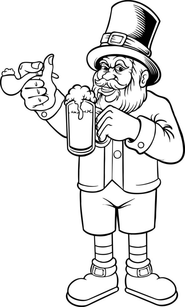 happy saint patricks day leprechaun bière ivre mascotte image vectorielle monochrome pour votre logo de travail, t-shirt de marchandise de mascotte, autocollants et dessins d'étiquettes, affiche, cartes de voeux entreprise publicitaire vecteur