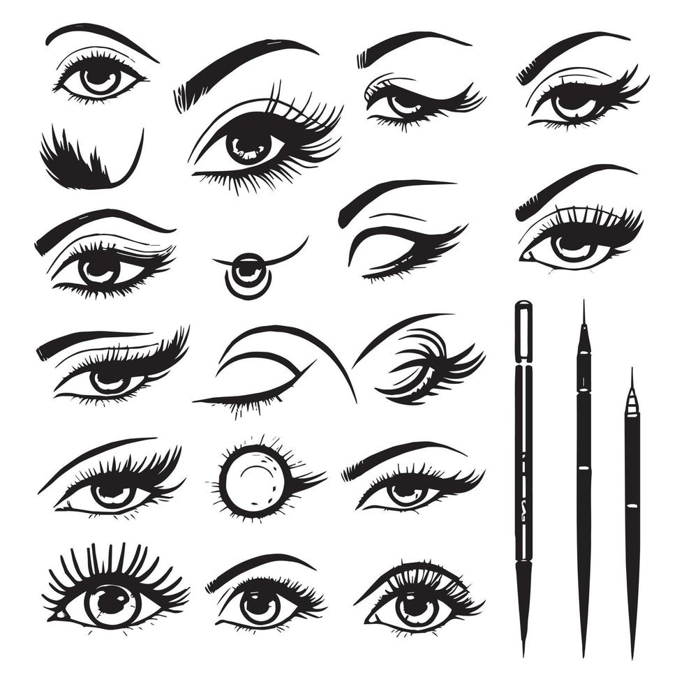 vecteur d'eye-liner. vecteur de maquillage des yeux de belle femme. ensemble de différentes formes d'eye-liner vectoriel.