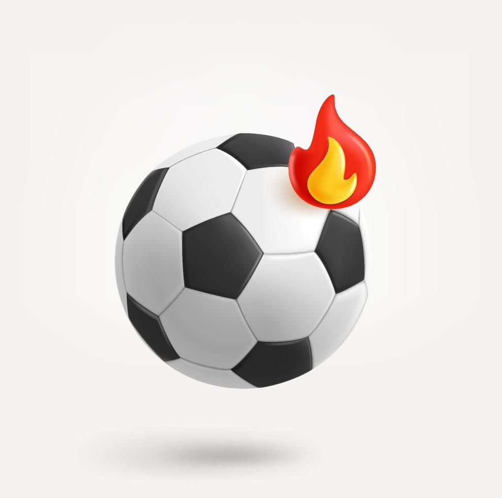 ballon de football avec symbole de flamme. icône de vecteur 3d isolé sur fond blanc