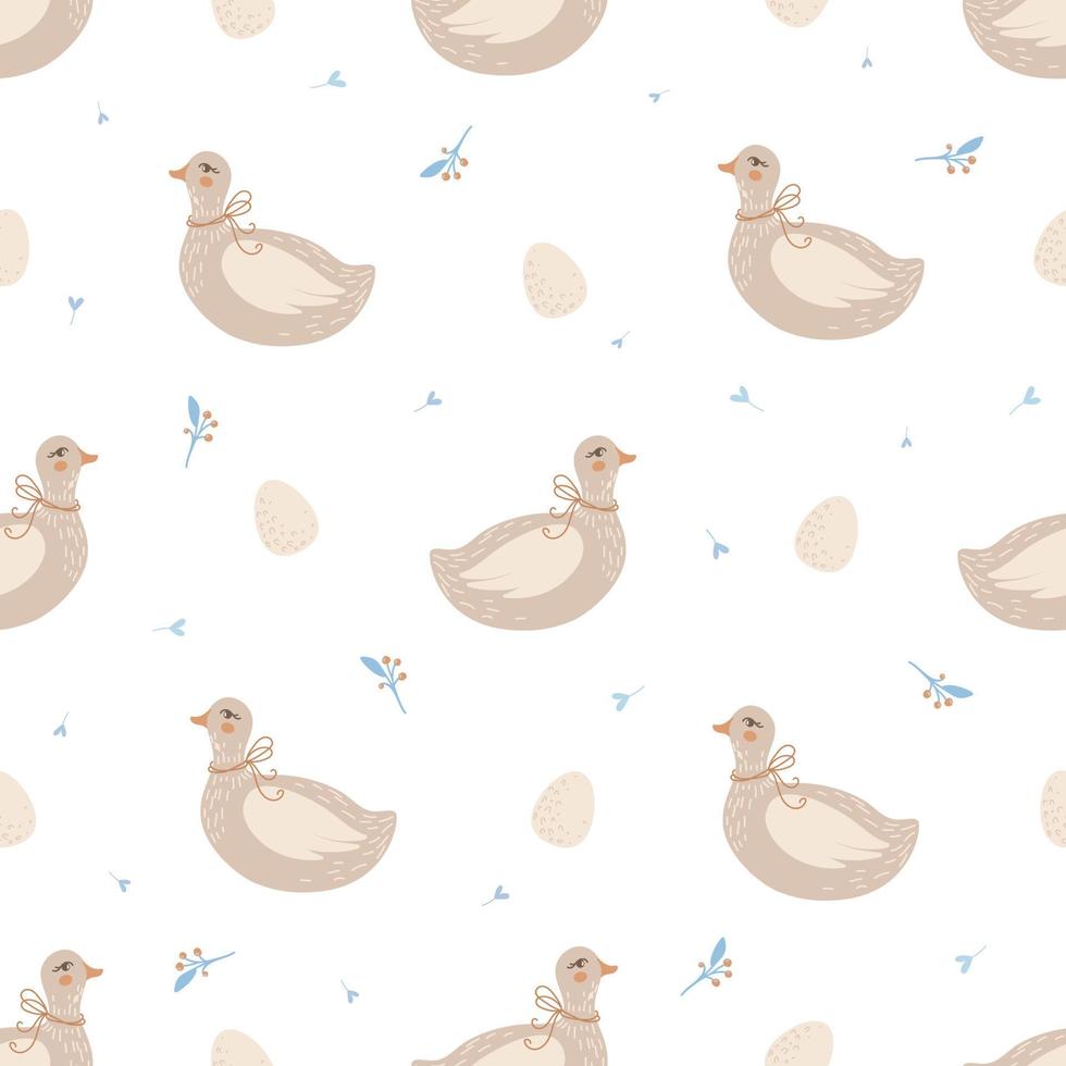 motif de pâques sans couture avec lapins et oies. illustration vectorielle dans un style mignon de doodle. vecteur