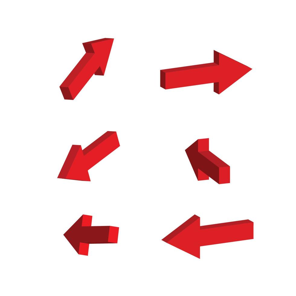 ensemble de flèches isométriques. une icône rouge pour indiquer la direction du mouvement ou marquer une cible. collection de flèches 3d pour l'infographie, la navigation, les graphiques. vecteur