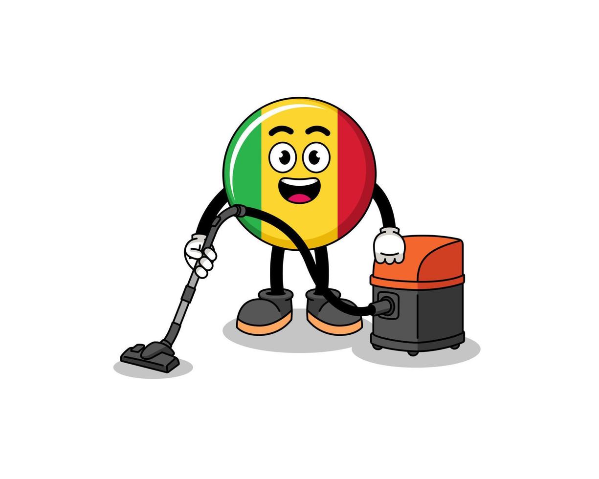 mascotte de personnage du drapeau du mali tenant un aspirateur vecteur