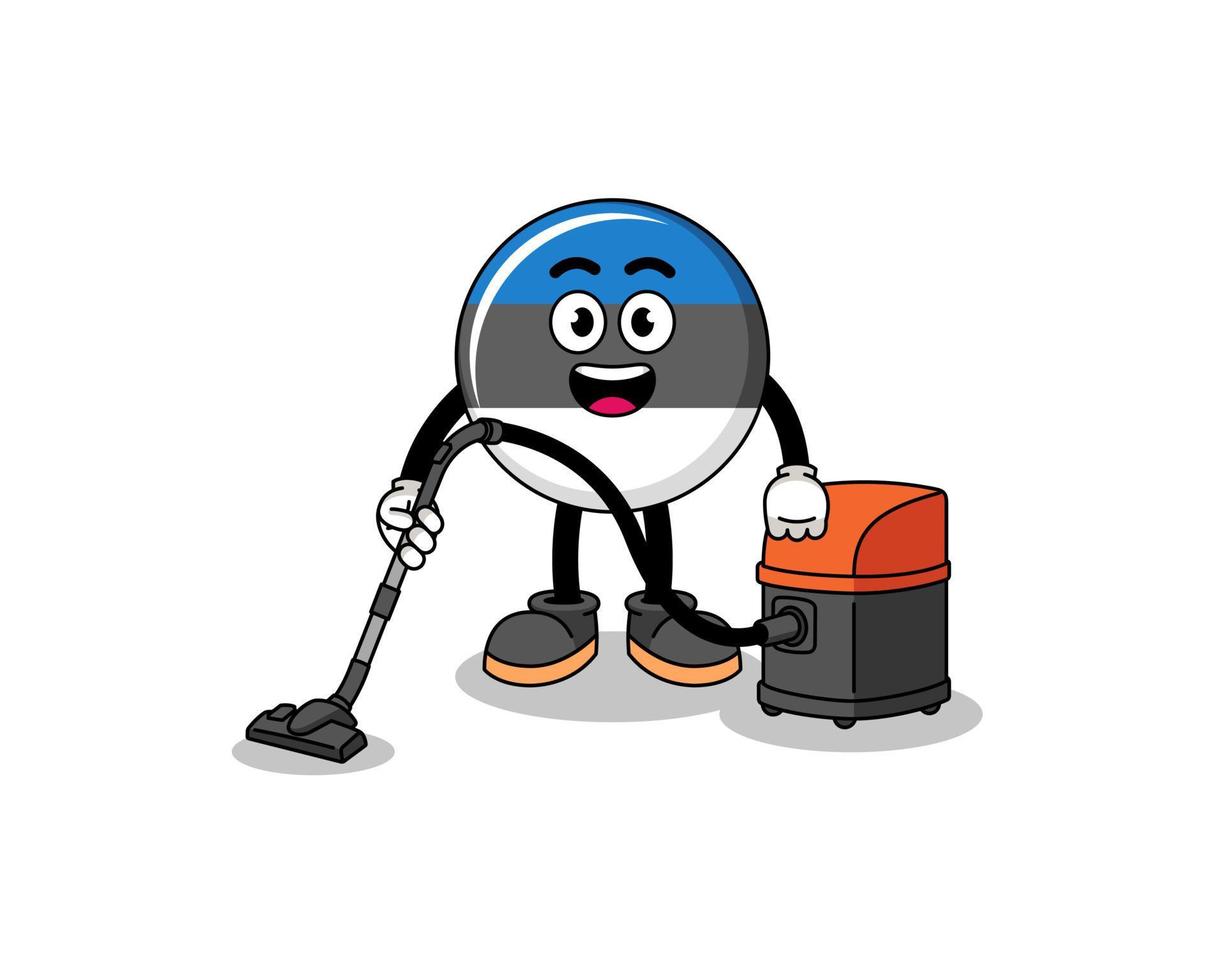 mascotte de personnage du drapeau estonien tenant un aspirateur vecteur