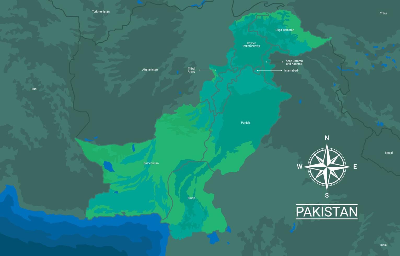 carte illustrée du pays vert du pakistan vecteur