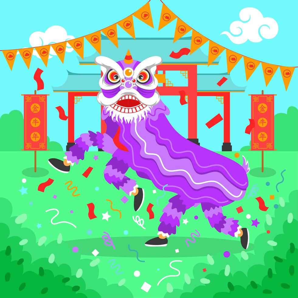 festival de danse du lion du nouvel an chinois vecteur