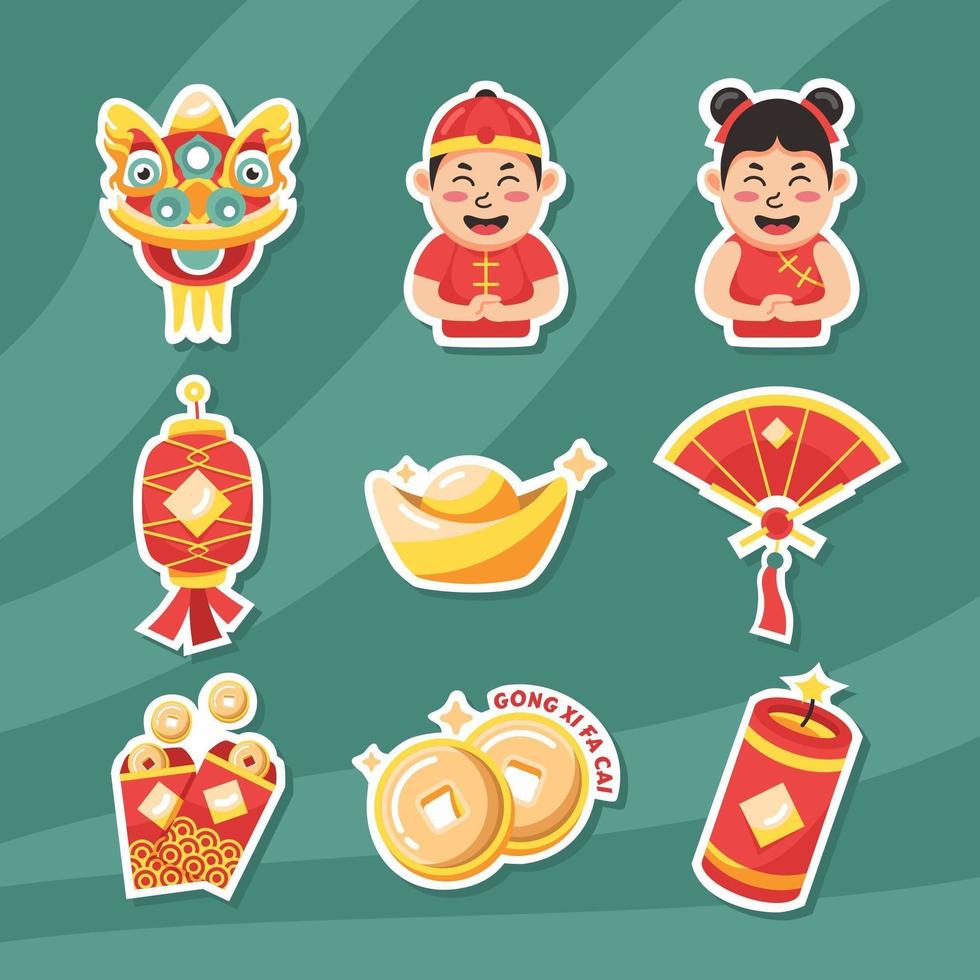 mignons stickers gong xi fa cai chinois vecteur