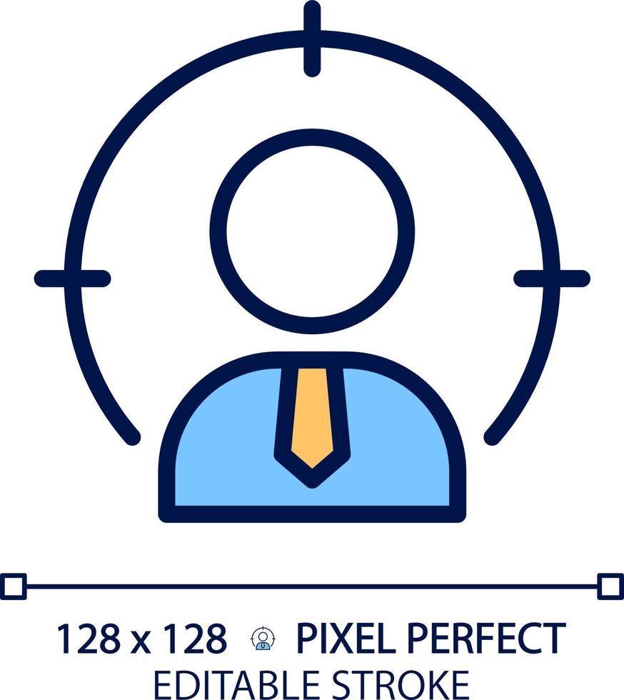 icône de couleur RVB parfaite pixel chasseur de têtes. service de recherche de cadres. ressources humaines. l'embauche d'employés qualifiés. illustration vectorielle isolée. dessin au trait rempli simple. trait modifiable vecteur