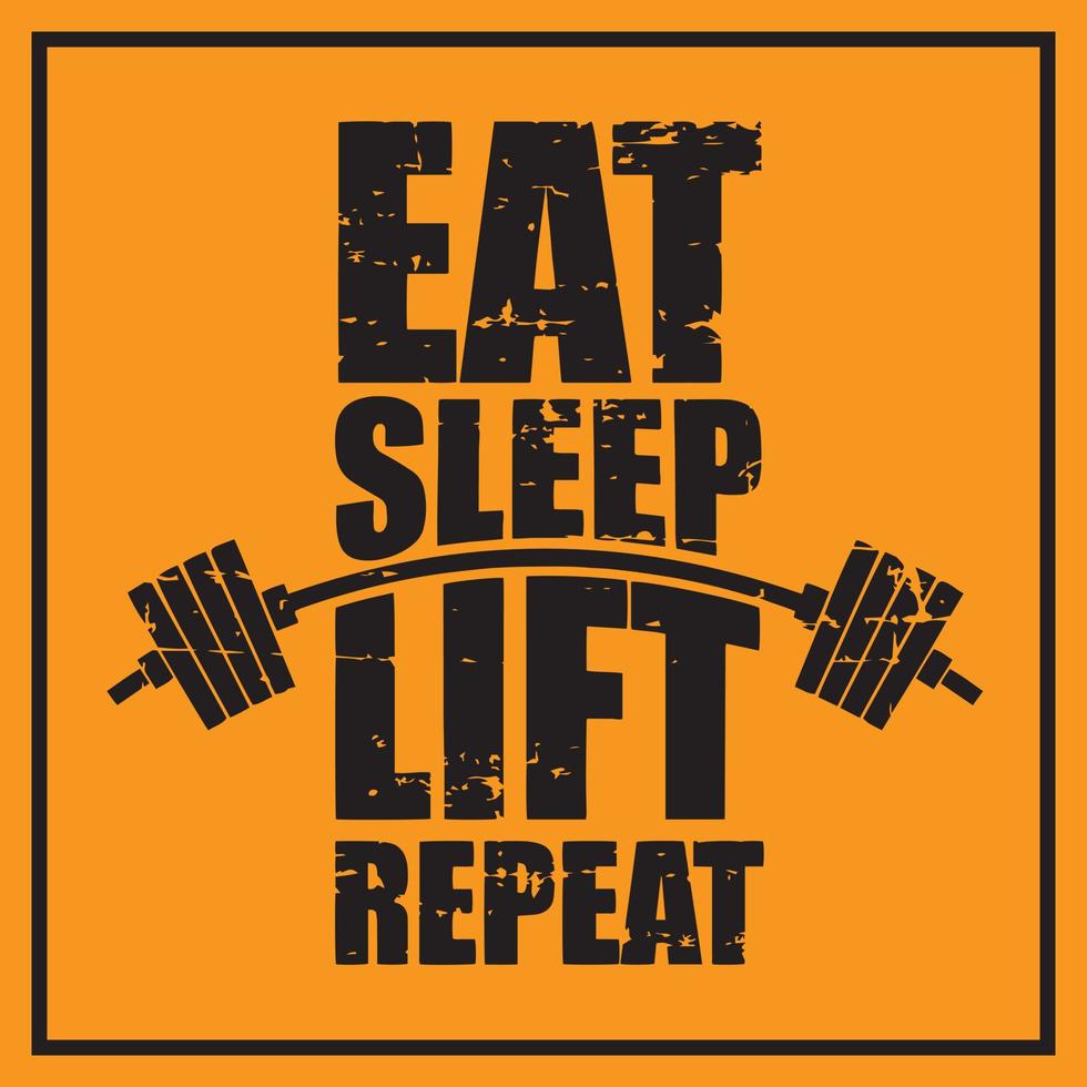 manger sleep lift répétition. citation de motivation gym avec effet grunge et haltère vecteur