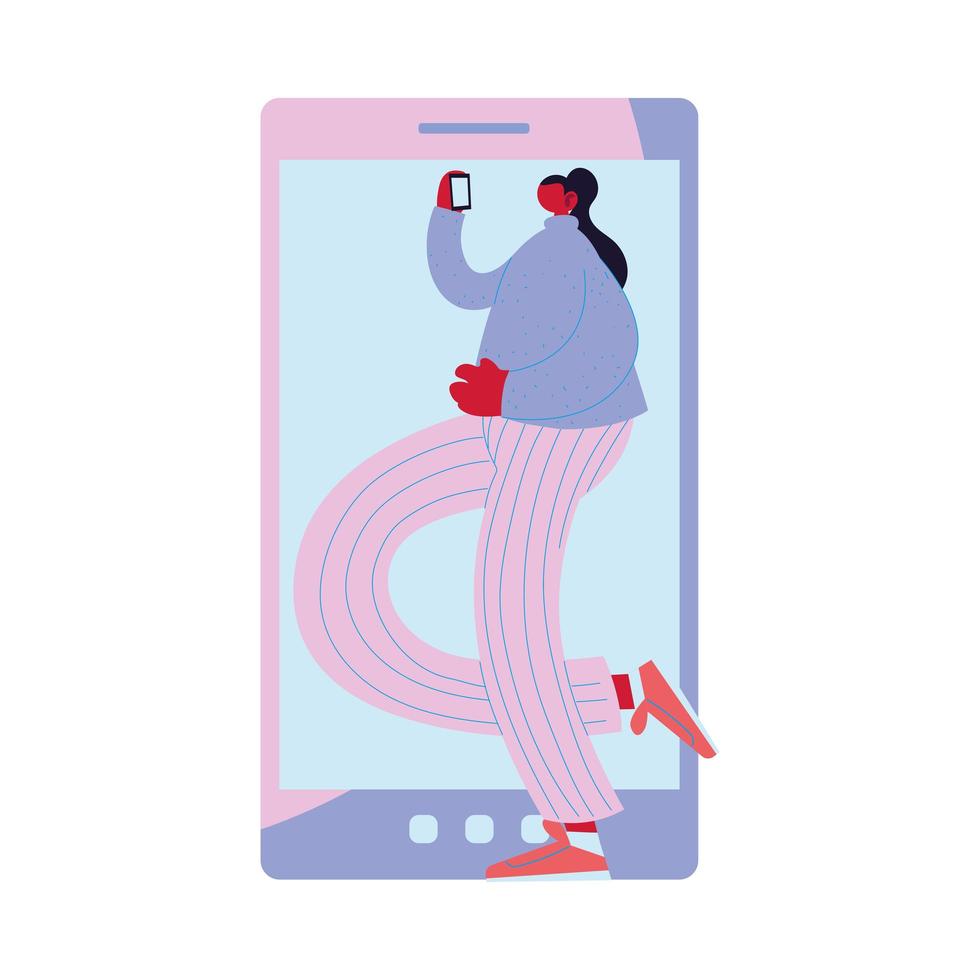 dessin animé de femme avec la conception de vecteur de smartphone