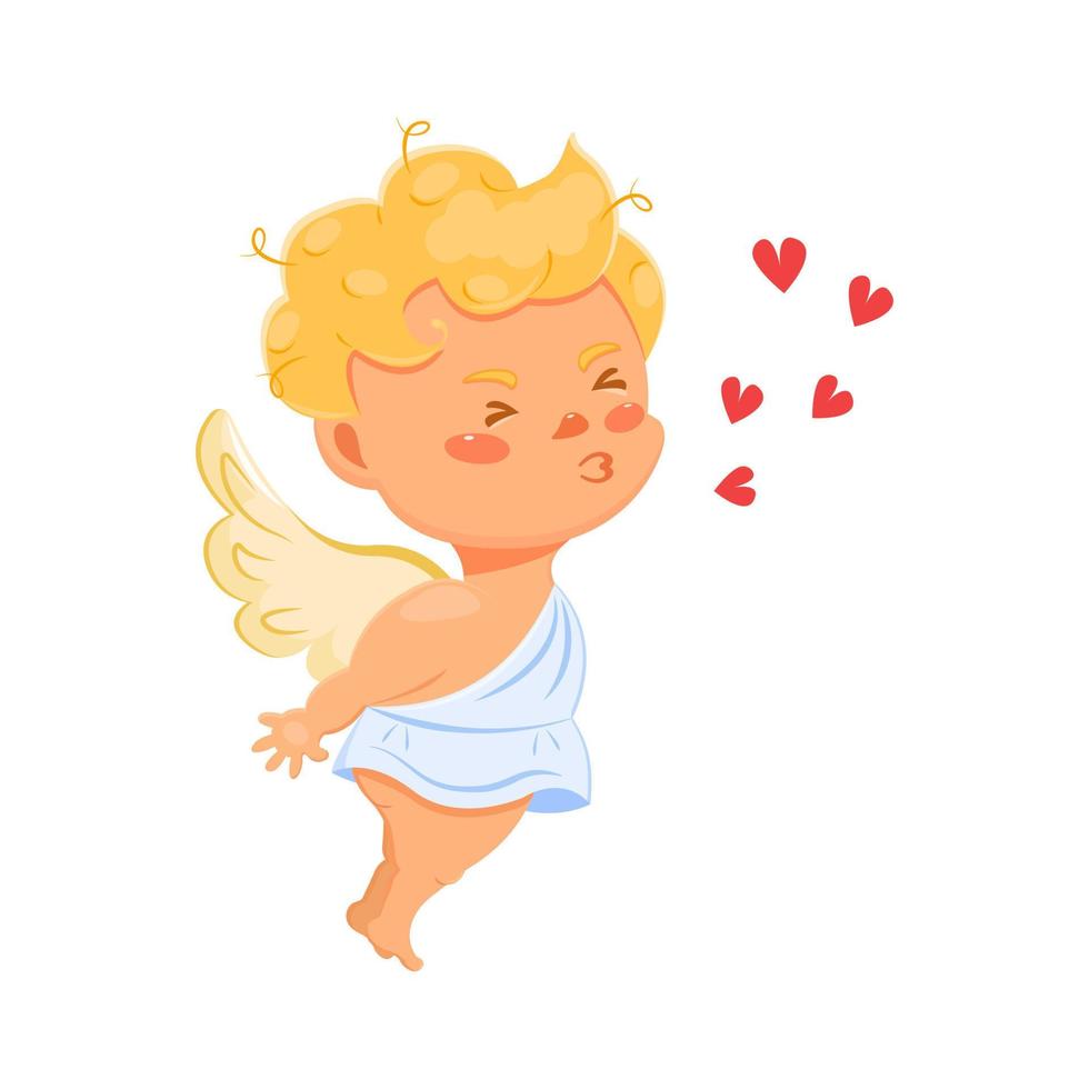 baiser Cupidon. ange mignon avec des ailes et des coeurs. expression d'amour en style cartoon. symbole de la saint valentin vecteur