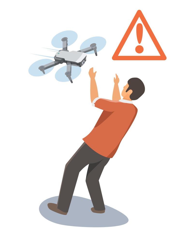 aérien gps numérique raté drone méfiez vous accident frapper gens tomber dangereux crash problème illustration isométrique isolé vecteur