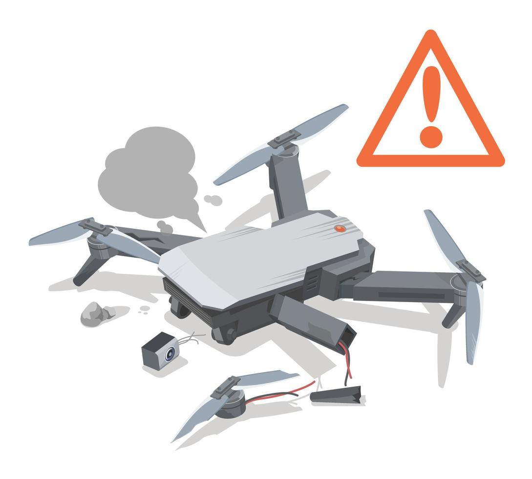 aérien numérique gps raté drone méfiez vous accident chute crash problème assurance concept illustration isométrique isolé vecteur