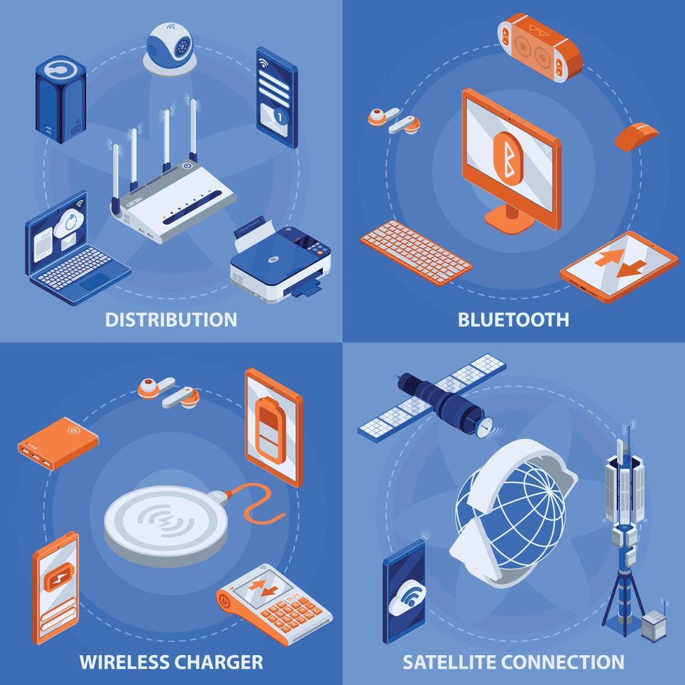 ensemble d'icônes de concept isométrique de technologie sans fil vecteur