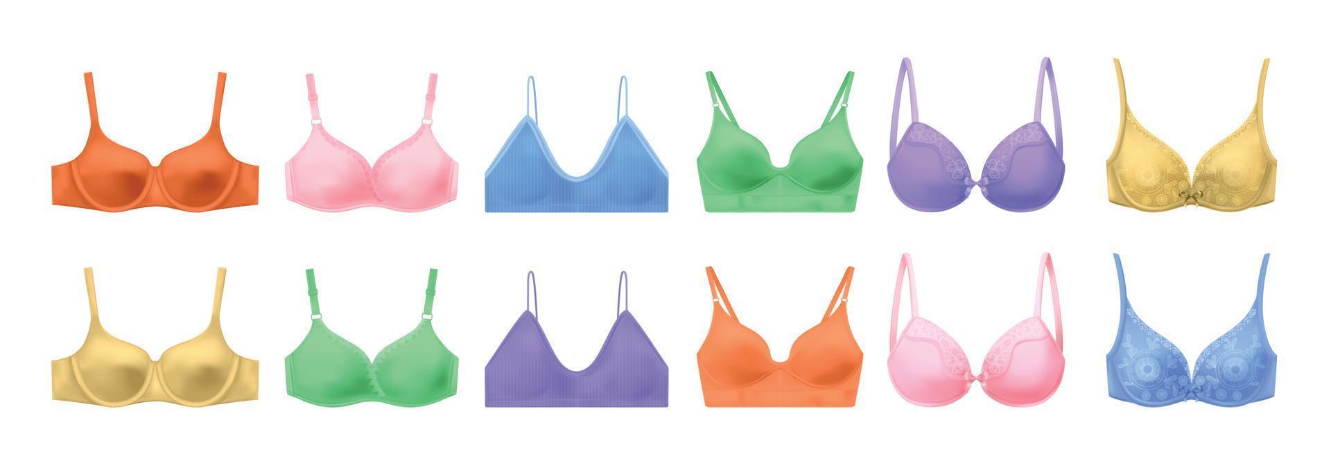 ensemble réaliste de soutien-gorge coloré vecteur