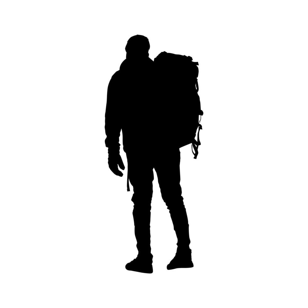 silhouettes de randonneur. homme de randonnée avec la silhouette de sacs à dos. personnes avec des silhouettes vectorielles de sac à dos. randonneur. alpiniste grimpeur randonneur. vecteur