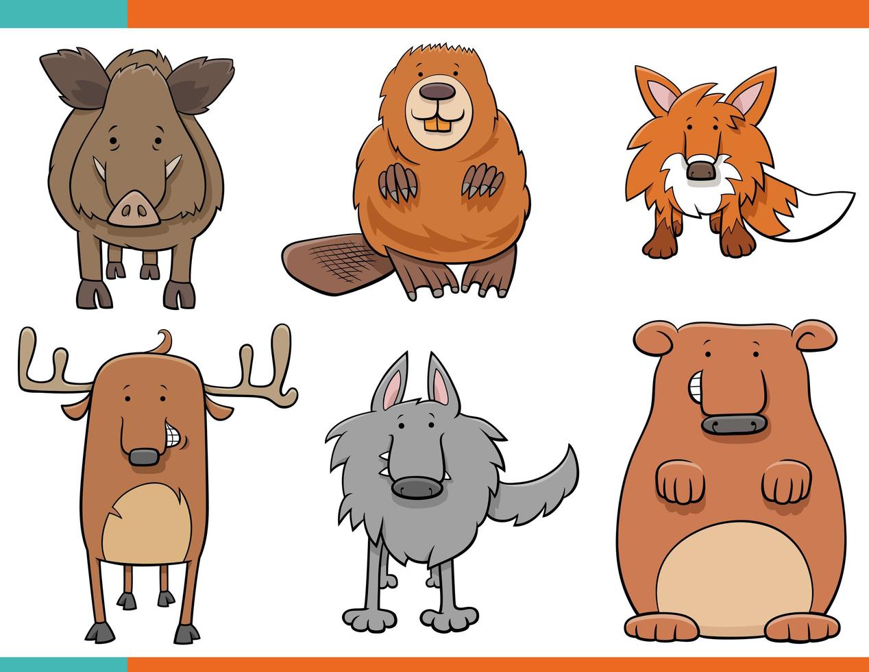 ensemble de personnages drôles d'animaux sauvages de dessin animé vecteur