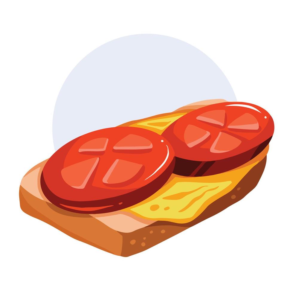oeuf tomate sur pain grillé pour illustration vectorielle de petit déjeuner isolé sur fond blanc uni. dessin de nourriture de brunch avec un style d'art plat simple de dessin animé. plein de couleur. vecteur