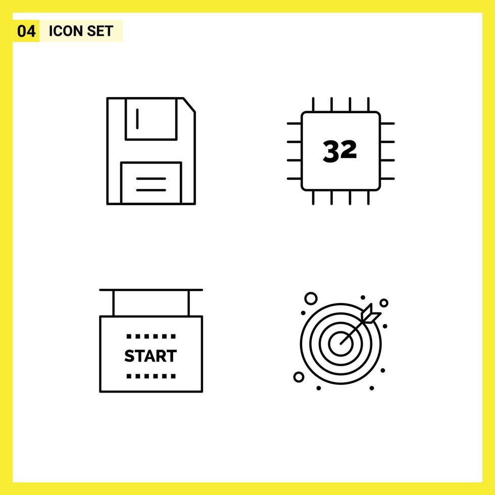 ensemble moderne de 4 pictogrammes de couleurs plates remplies de périphériques matériels ordinateurs de disquettes course éléments de conception vectoriels modifiables vecteur