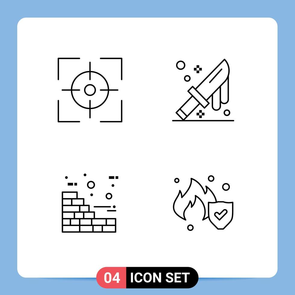 groupe de 4 couleurs plates modernes remplies pour objectif construction cible couverts feu éléments de conception vectoriels modifiables vecteur