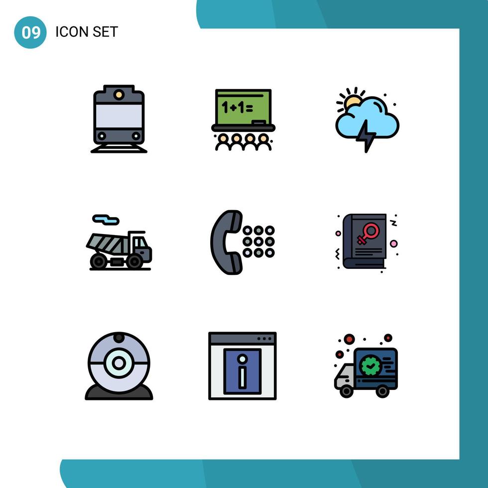 ensemble moderne de 9 pictogrammes de couleurs plates remplies d'applications de cadran solaire de téléphone de bibliothèque éléments de conception vectoriels modifiables vecteur