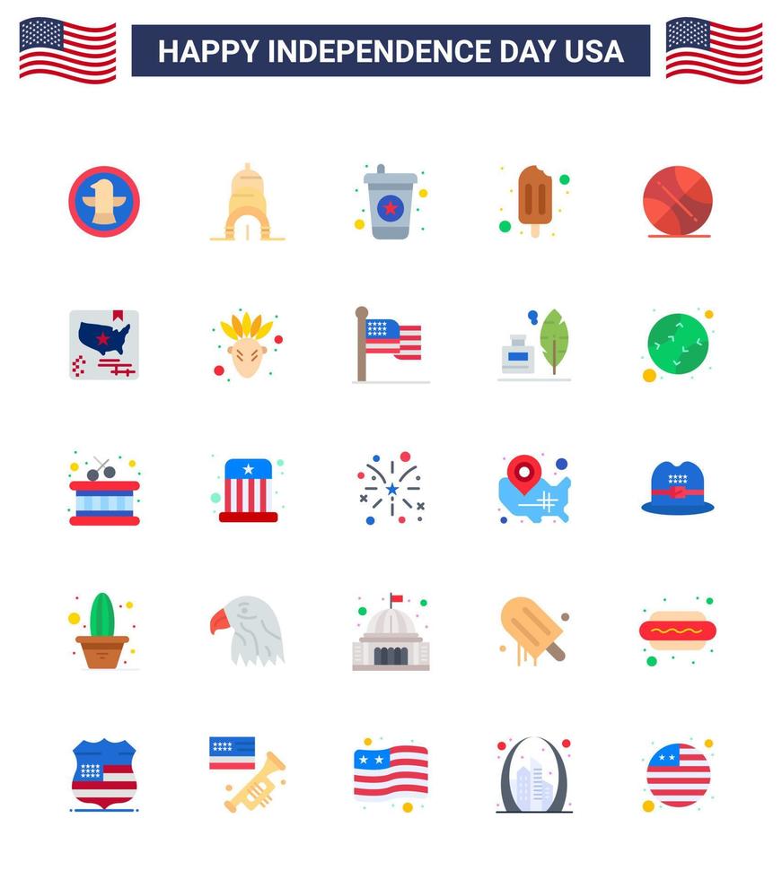 25 signes plats pour la fête de l'indépendance des états-unis sports américains boisson boule crème modifiable usa day vector design elements