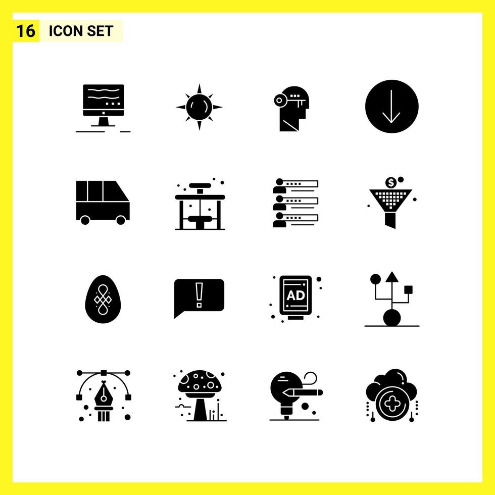 16 jeu d'icônes. symboles solides simples. signe de glyphe sur fond blanc pour les applications mobiles de conception de sites Web et les médias imprimés. vecteur