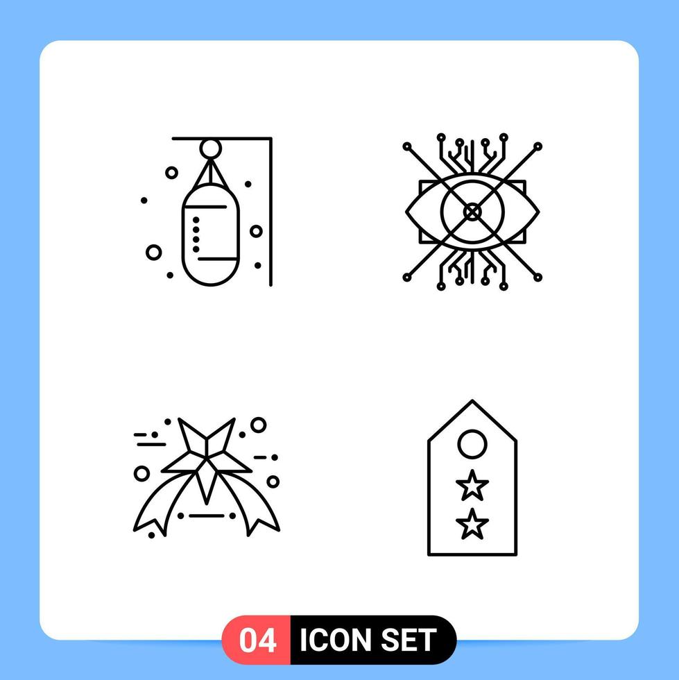 Symboles de contour du pack d'icônes noires à 4 lignes pour les applications mobiles isolées sur fond blanc. 4 icônes définies. vecteur