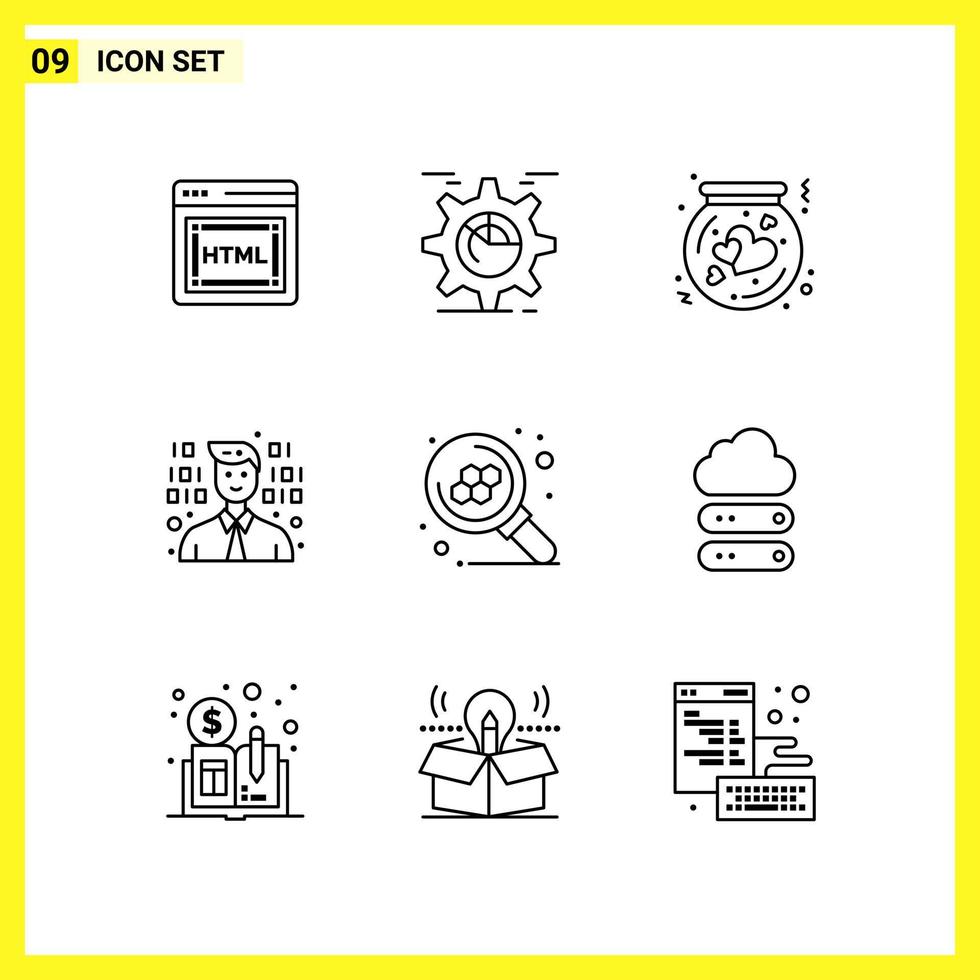 9 jeu d'icônes. symboles de lignes simples. signe de contour sur fond blanc pour les applications mobiles de conception de sites Web et les médias imprimés. vecteur