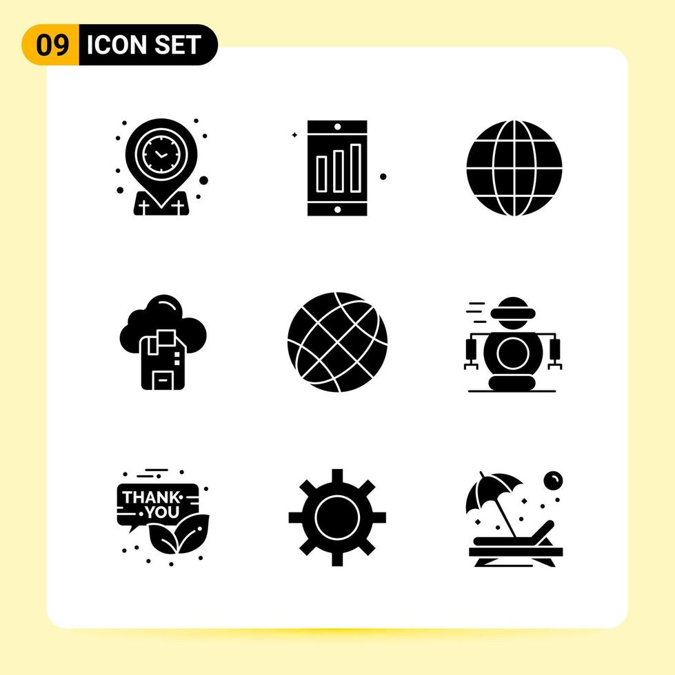 9 icônes créatives pour la conception de sites Web modernes et des applications mobiles réactives. 9 signes de symboles de glyphe sur fond blanc. Pack de 9 icônes. vecteur
