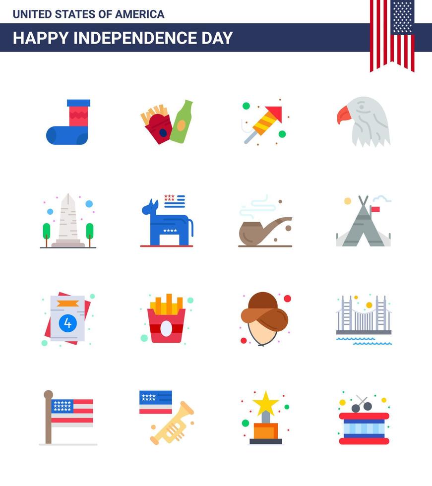 4 juillet usa joyeux jour de l'indépendance icône symboles groupe de 16 appartements modernes de vue point de repère religion usa oiseau modifiable usa jour vecteur éléments de conception