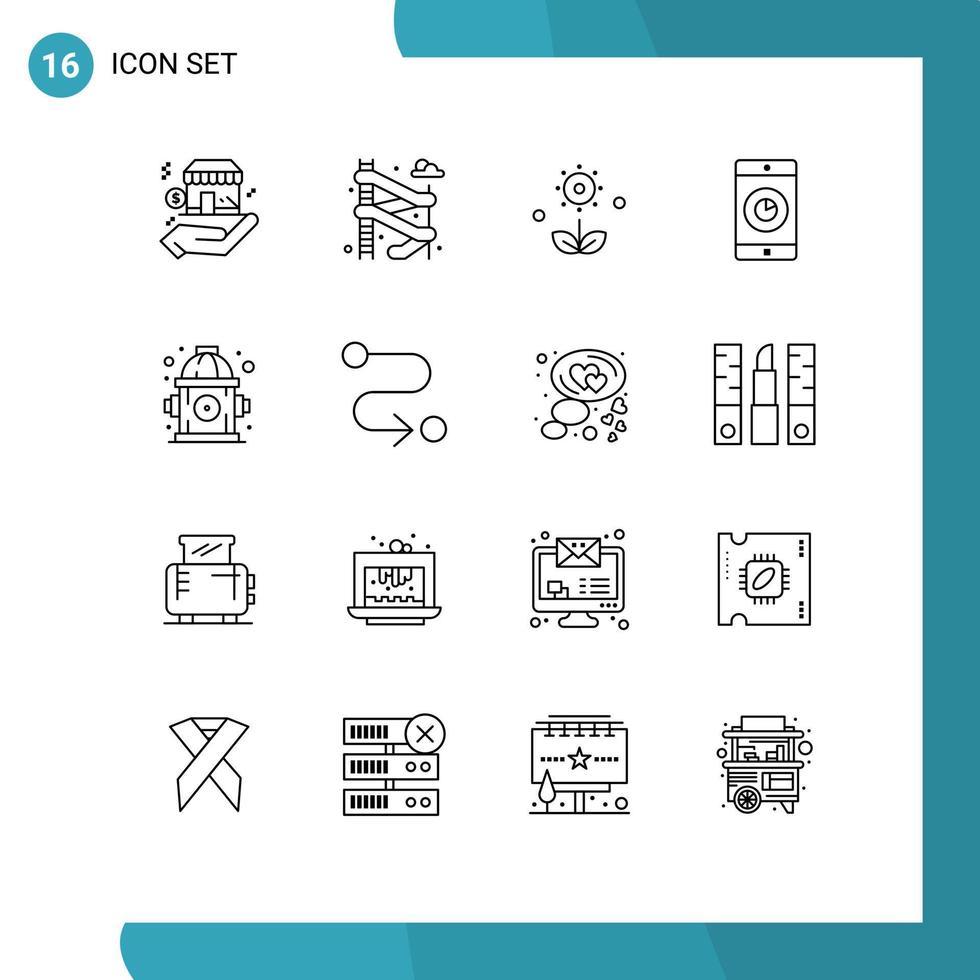 16 ensemble de contours d'interface utilisateur de signes et symboles modernes de l'application mobile florale de l'heure de la bouche d'incendie éléments de conception vectoriels modifiables vecteur