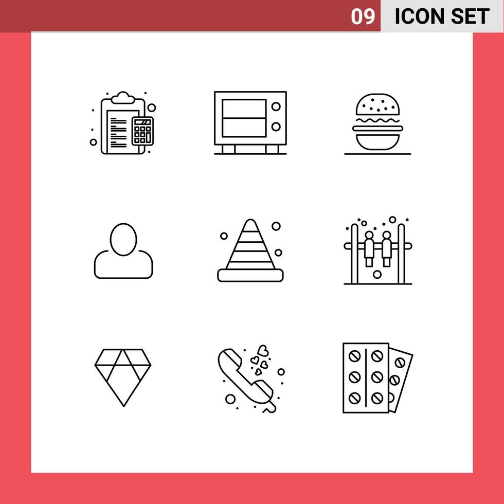 ensemble moderne de 9 contours et symboles tels que le bloqueur de construction administrateur utilisateur burger éléments de conception vectoriels modifiables vecteur
